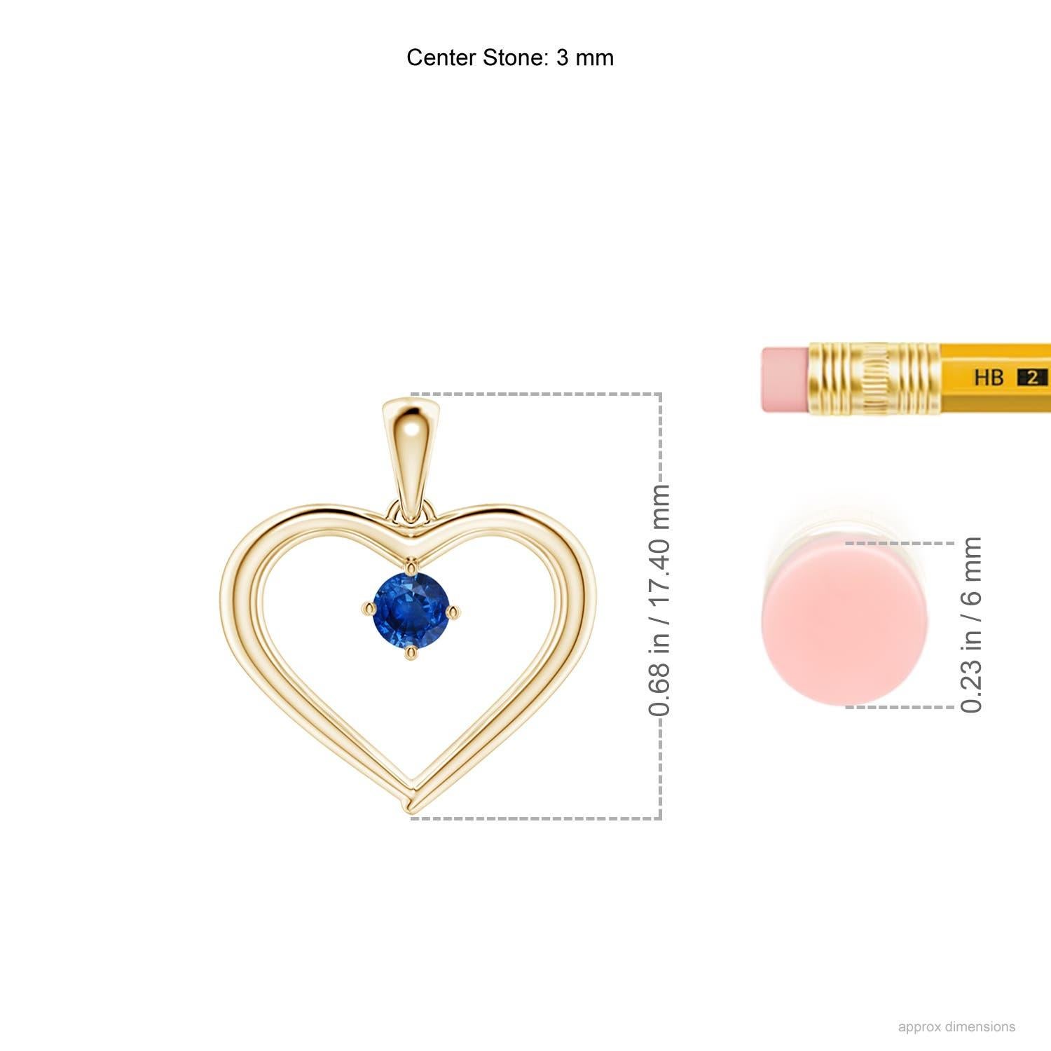 Taille ronde Pendentif en or jaune 14K avec saphir rond solitaire naturel et cœur ouvert Angara en vente