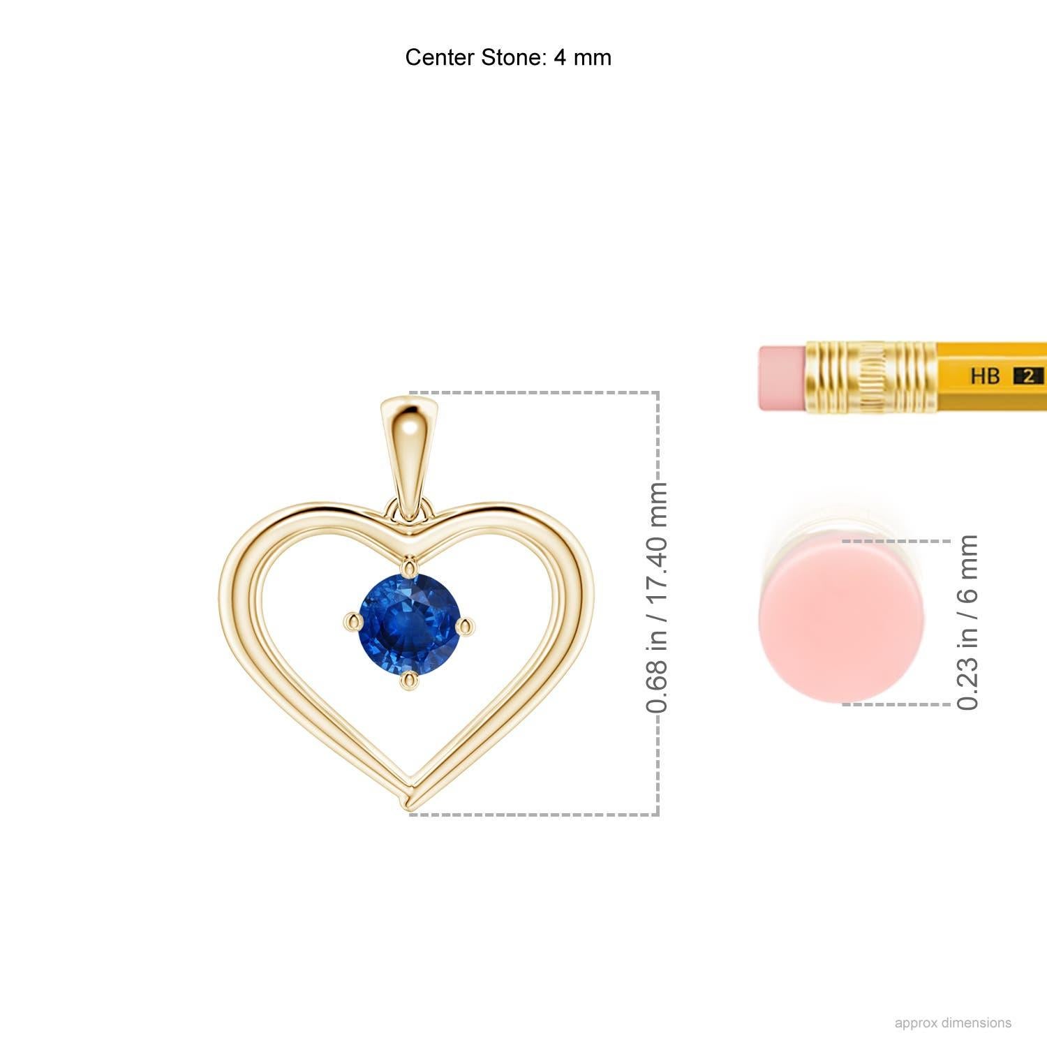 Taille ronde Pendentif en or jaune 14K avec saphir rond solitaire naturel et cœur ouvert Angara en vente