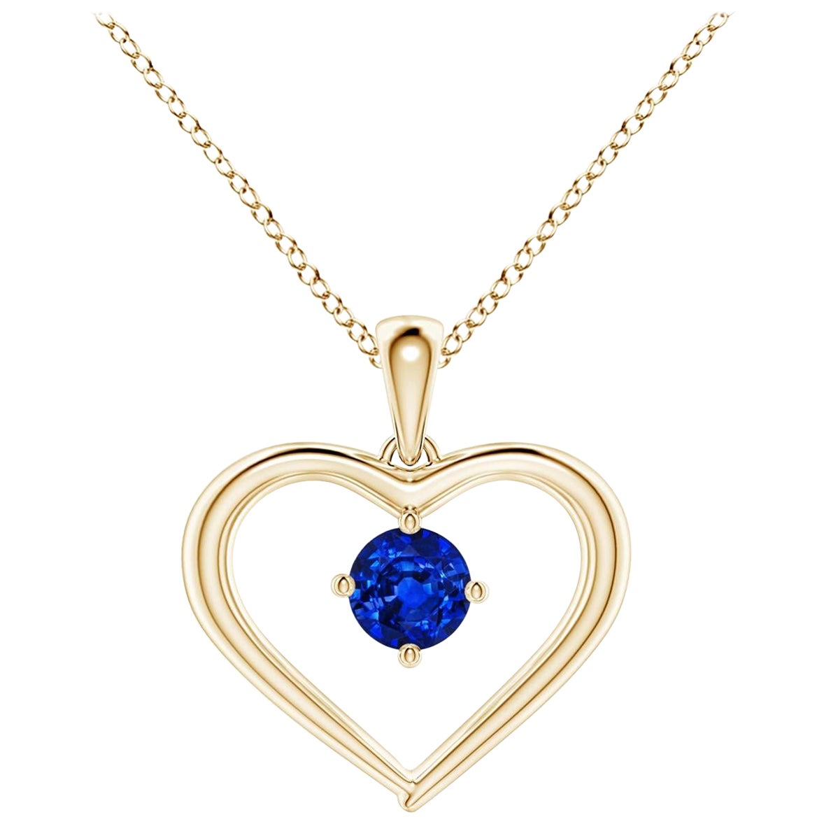 Pendentif en or jaune 14K avec saphir rond solitaire naturel et cœur ouvert Angara en vente