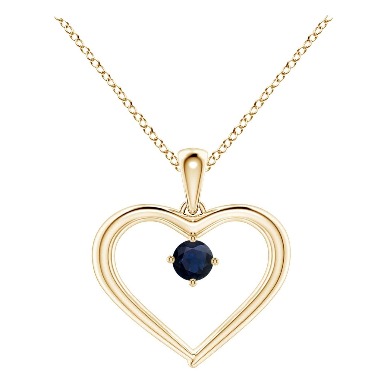 Pendentif en or jaune 14K avec saphir rond solitaire naturel et cœur ouvert Angara