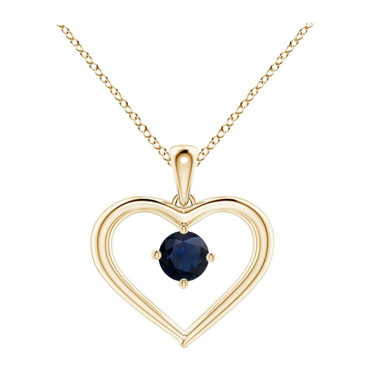 Pendentif en or jaune 14K avec saphir rond solitaire naturel et cœur ouvert Angara