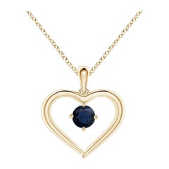 Colgante Corazón Abierto de Zafiro Redondo Solitario Natural Angara en Oro Amarillo de 14K