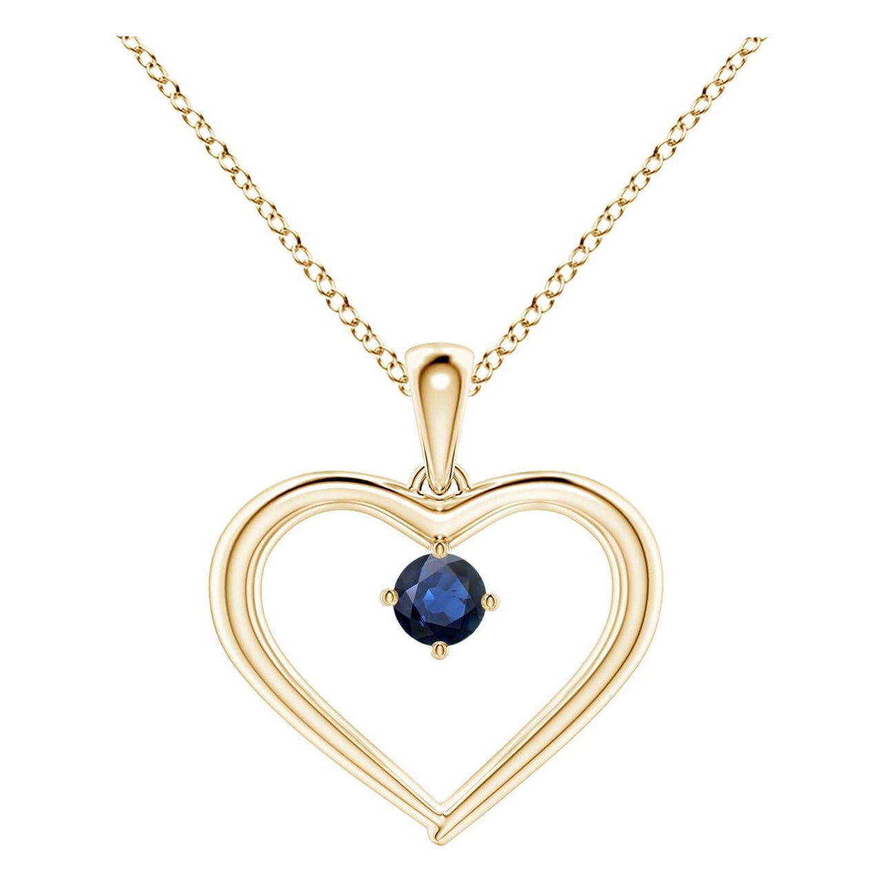 Pendentif en or jaune 14K avec saphir rond solitaire naturel et cœur ouvert Angara