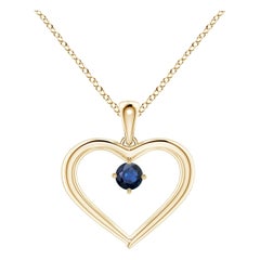 Pendentif en or jaune 14K avec saphir rond solitaire naturel et cœur ouvert Angara