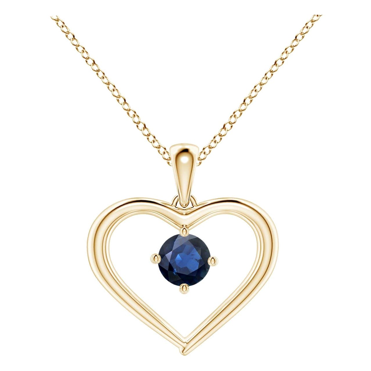 Pendentif en or jaune 14K avec saphir rond solitaire naturel et cœur ouvert Angara