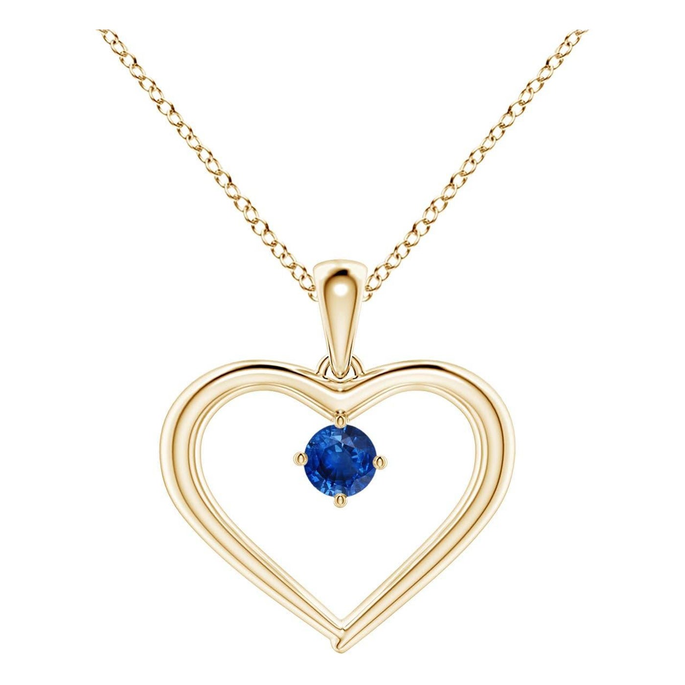 Pendentif en or jaune 14K avec saphir rond solitaire naturel et cœur ouvert Angara