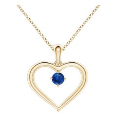 Colgante Corazón Abierto de Zafiro Redondo Solitario Natural Angara en Oro Amarillo de 14K