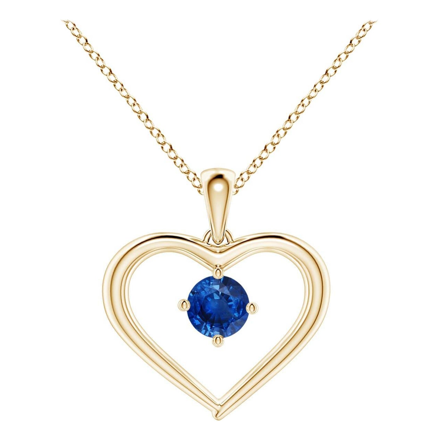 Pendentif en or jaune 14K avec saphir rond solitaire naturel et cœur ouvert Angara