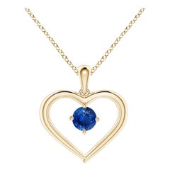 Colgante Corazón Abierto de Zafiro Redondo Solitario Natural Angara en Oro Amarillo de 14K