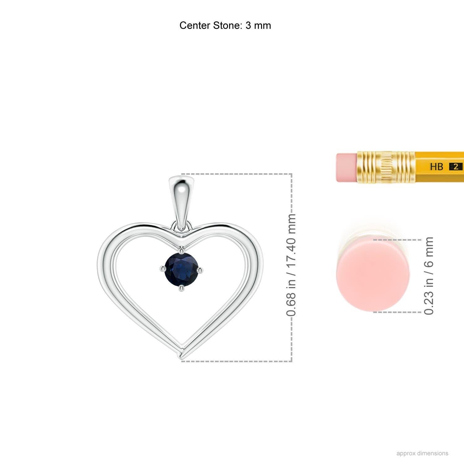 Taille ronde Pendentif en forme de cœur ouvert en saphir rond solitaire naturel Angara en platine en vente