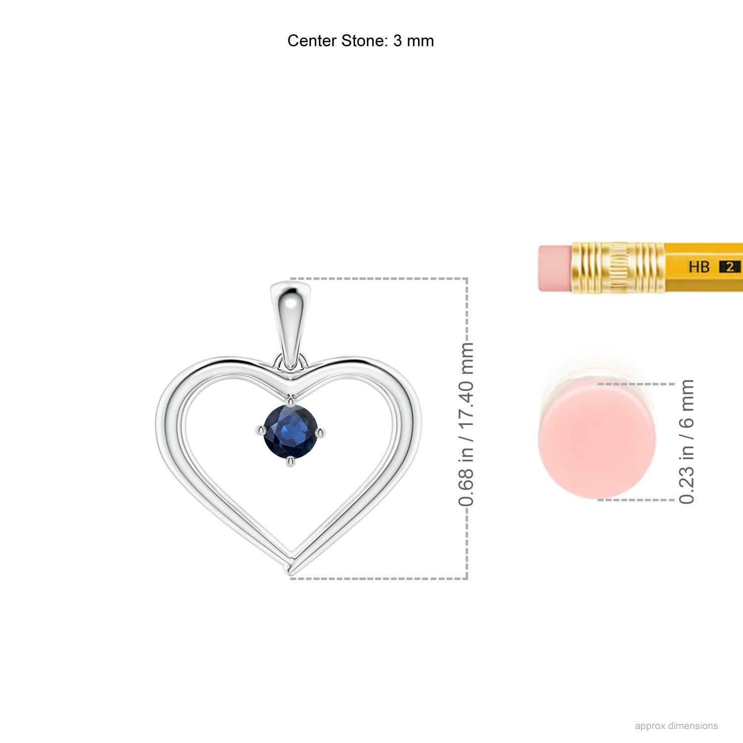 Taille ronde Pendentif en forme de cœur ouvert en saphir rond solitaire naturel Angara en platine en vente