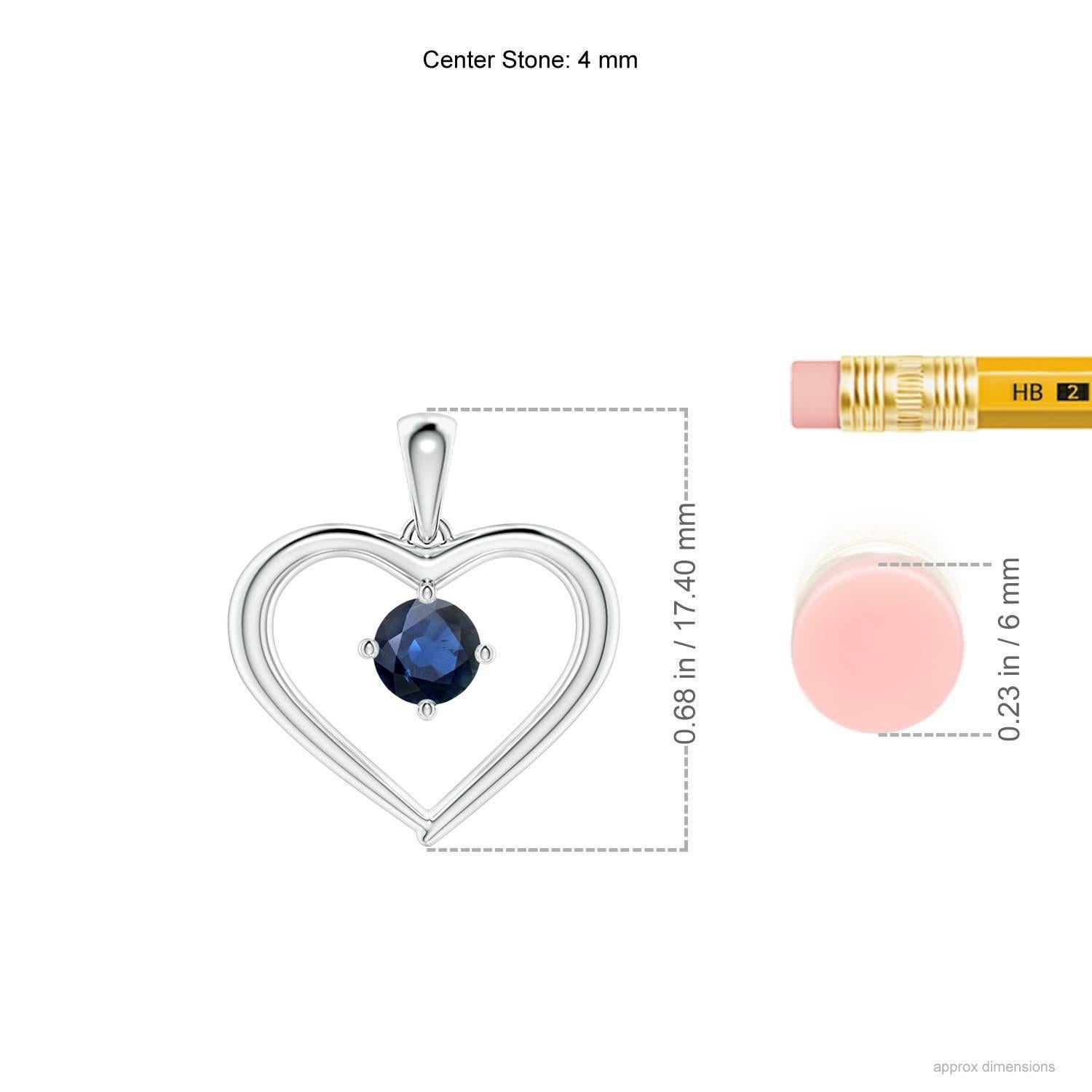 Taille ronde Pendentif en forme de cœur ouvert en saphir rond solitaire naturel Angara en platine en vente