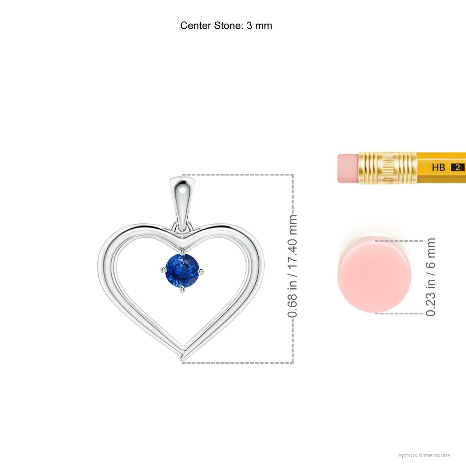 Taille ronde Pendentif en forme de cœur ouvert en saphir rond solitaire naturel Angara en platine en vente