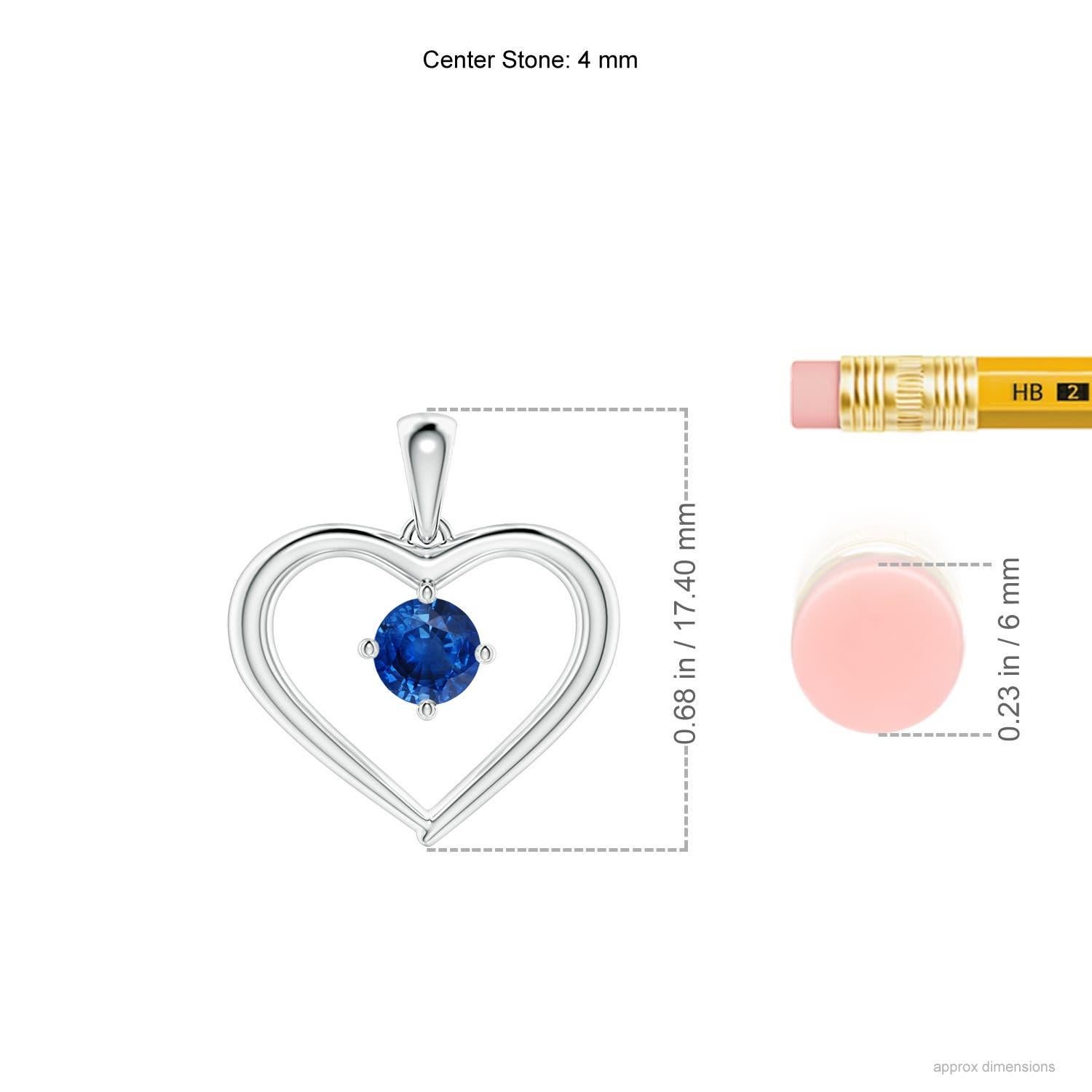 Taille ronde Pendentif en forme de cœur ouvert en saphir rond solitaire naturel Angara en platine en vente