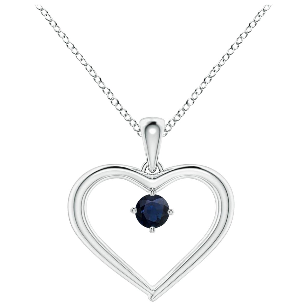 Pendentif en forme de cœur ouvert en saphir rond solitaire naturel Angara en platine