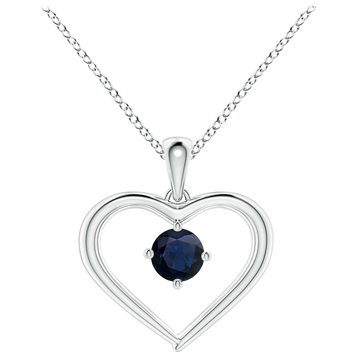 Pendentif en forme de cœur ouvert en saphir rond solitaire naturel Angara en platine en vente