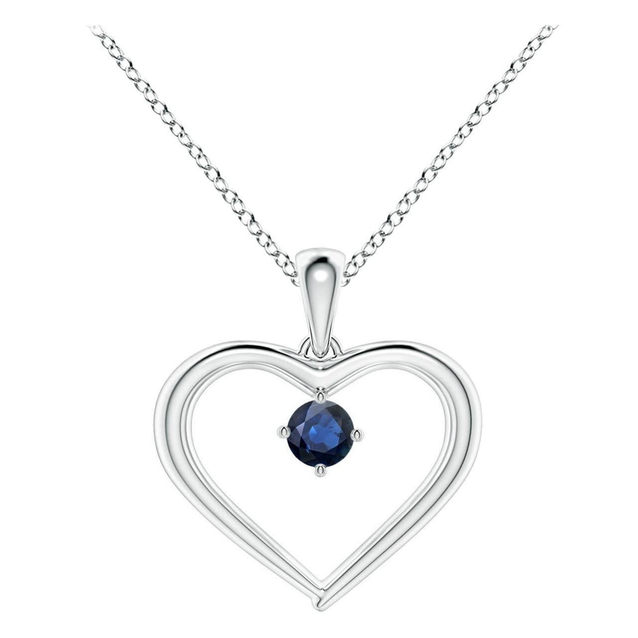 Pendentif en forme de cœur ouvert en saphir rond solitaire naturel Angara en platine
