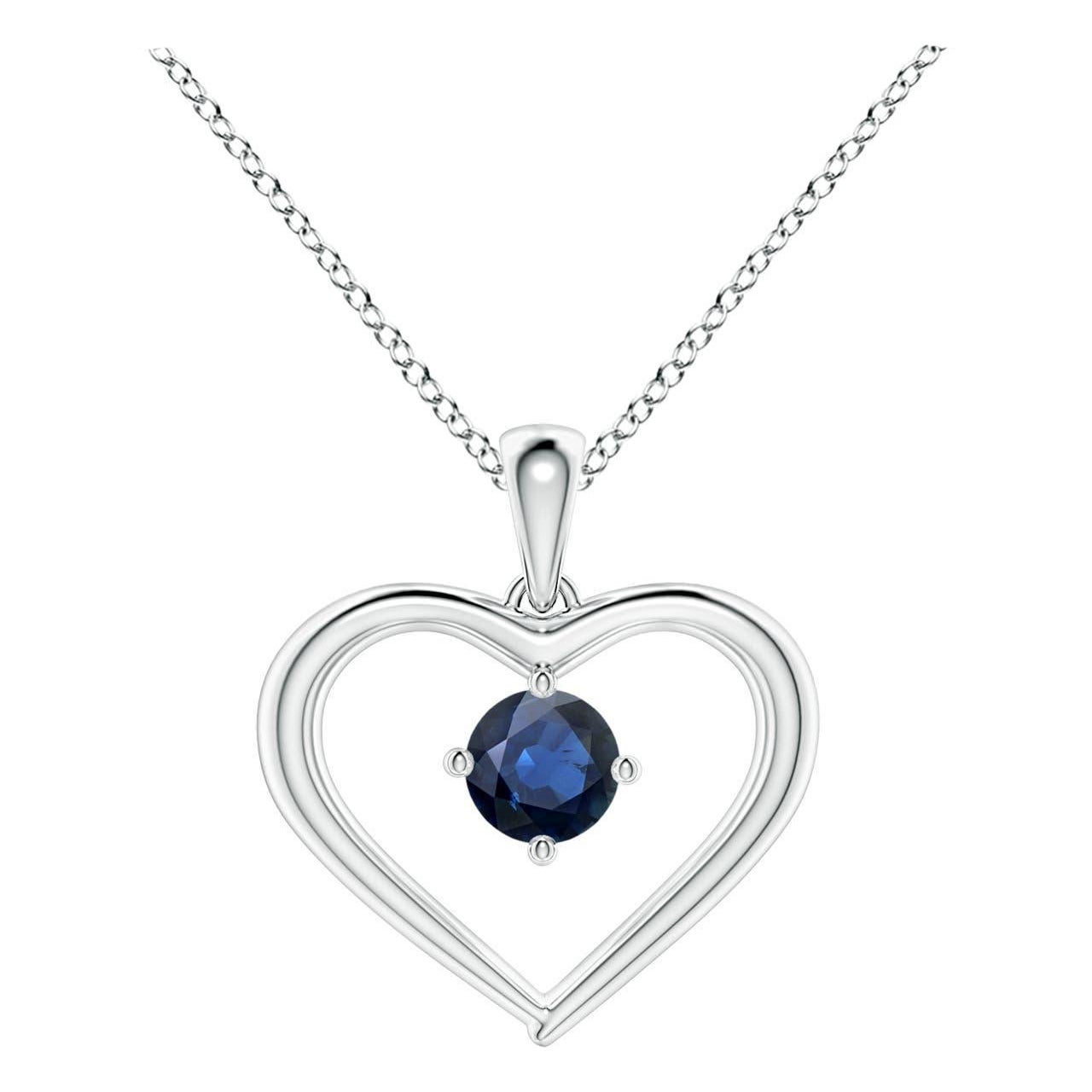 Pendentif en forme de cœur ouvert en saphir rond solitaire naturel Angara en platine