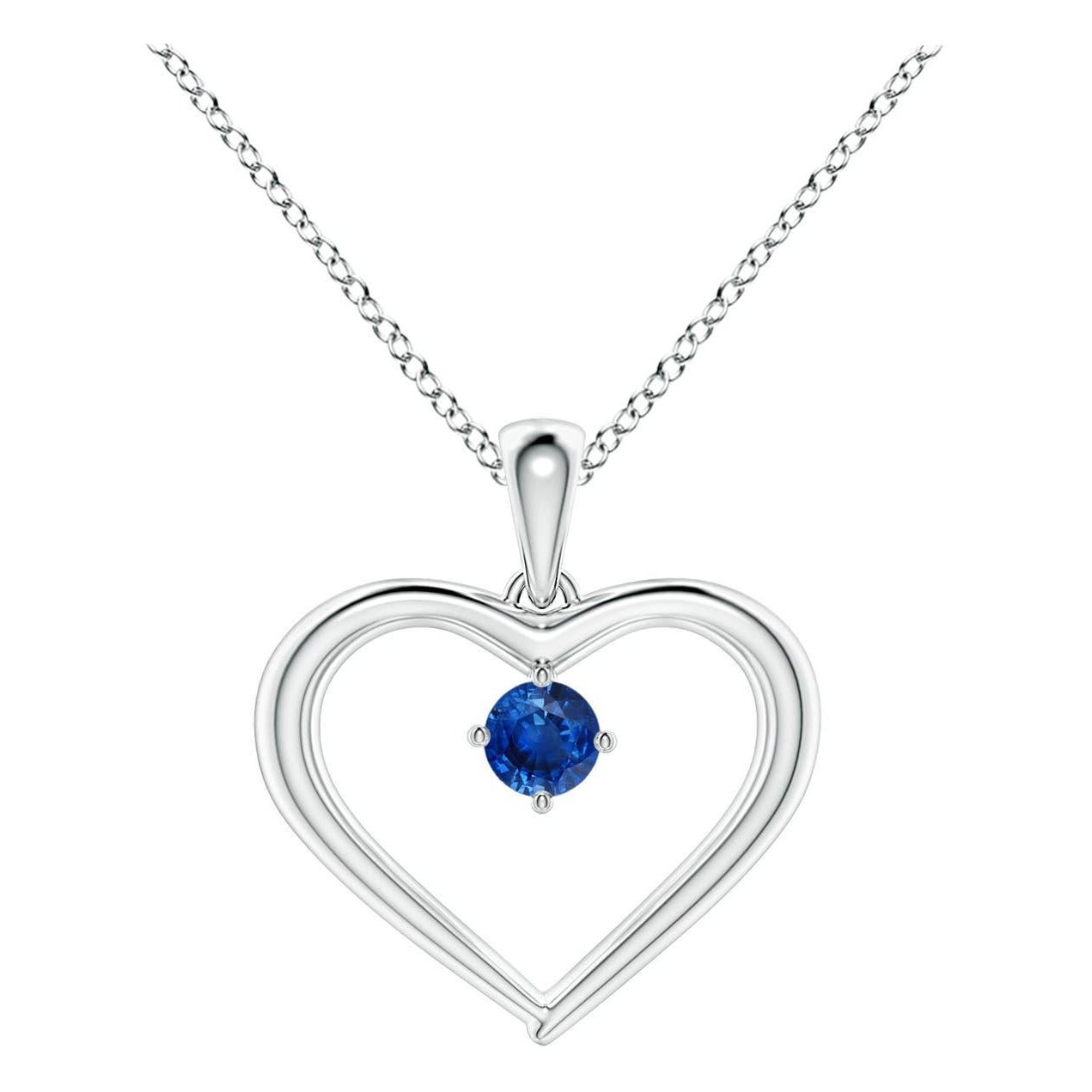 Pendentif en forme de cœur ouvert en saphir rond solitaire naturel Angara en platine