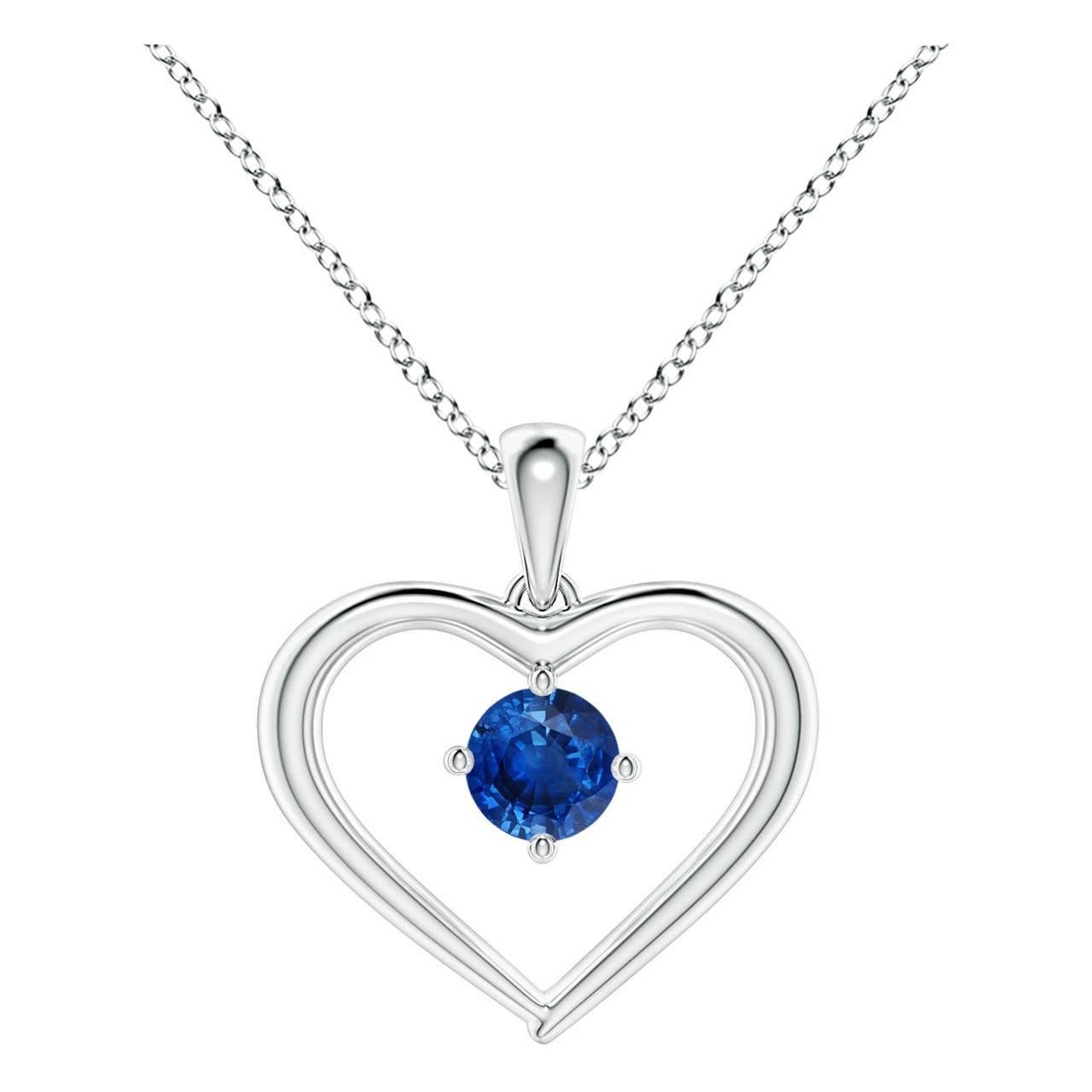 Pendentif en forme de cœur ouvert en saphir rond solitaire naturel Angara en platine