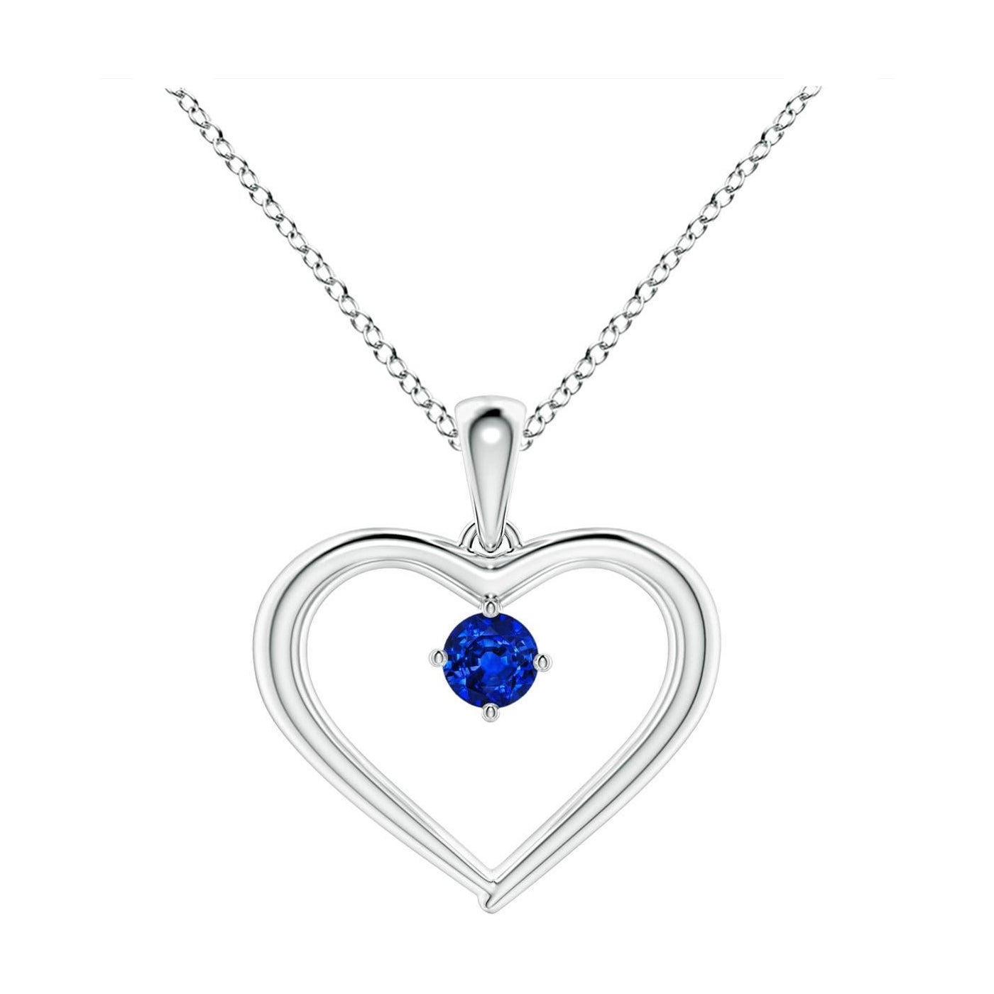 Pendentif en forme de cœur ouvert en saphir rond solitaire naturel Angara en platine