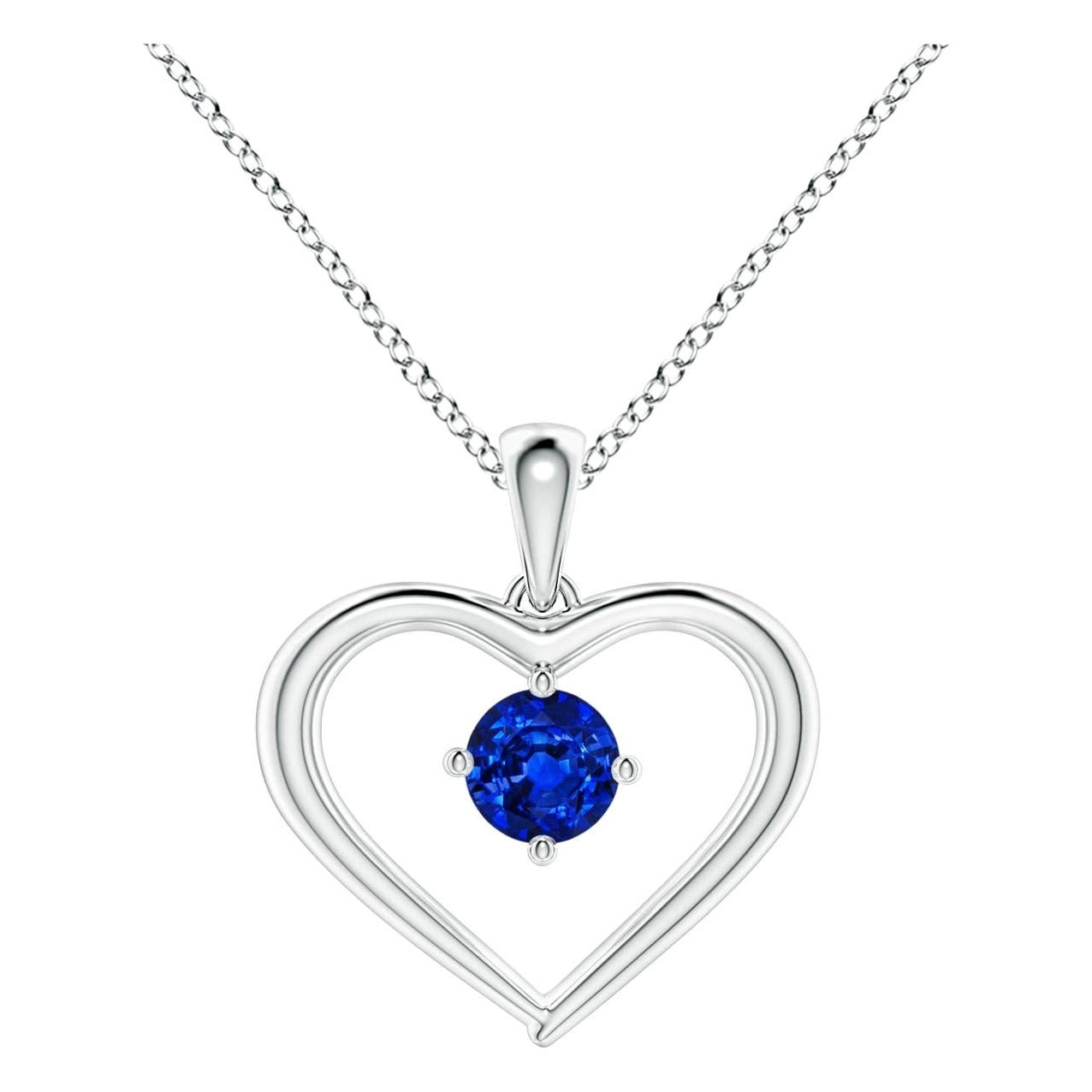 Pendentif en forme de cœur ouvert en saphir rond solitaire naturel Angara en platine