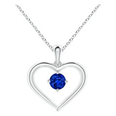 Pendentif en forme de cœur ouvert en saphir rond solitaire naturel Angara en platine