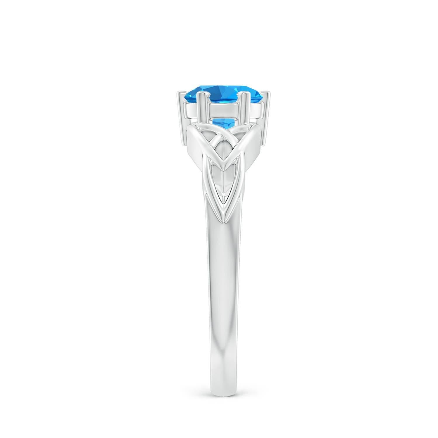 Round Cut Angara Natural Solitaire Round Swiss Blue Topaz Knot Ring in 14K Solid Gold For Sale