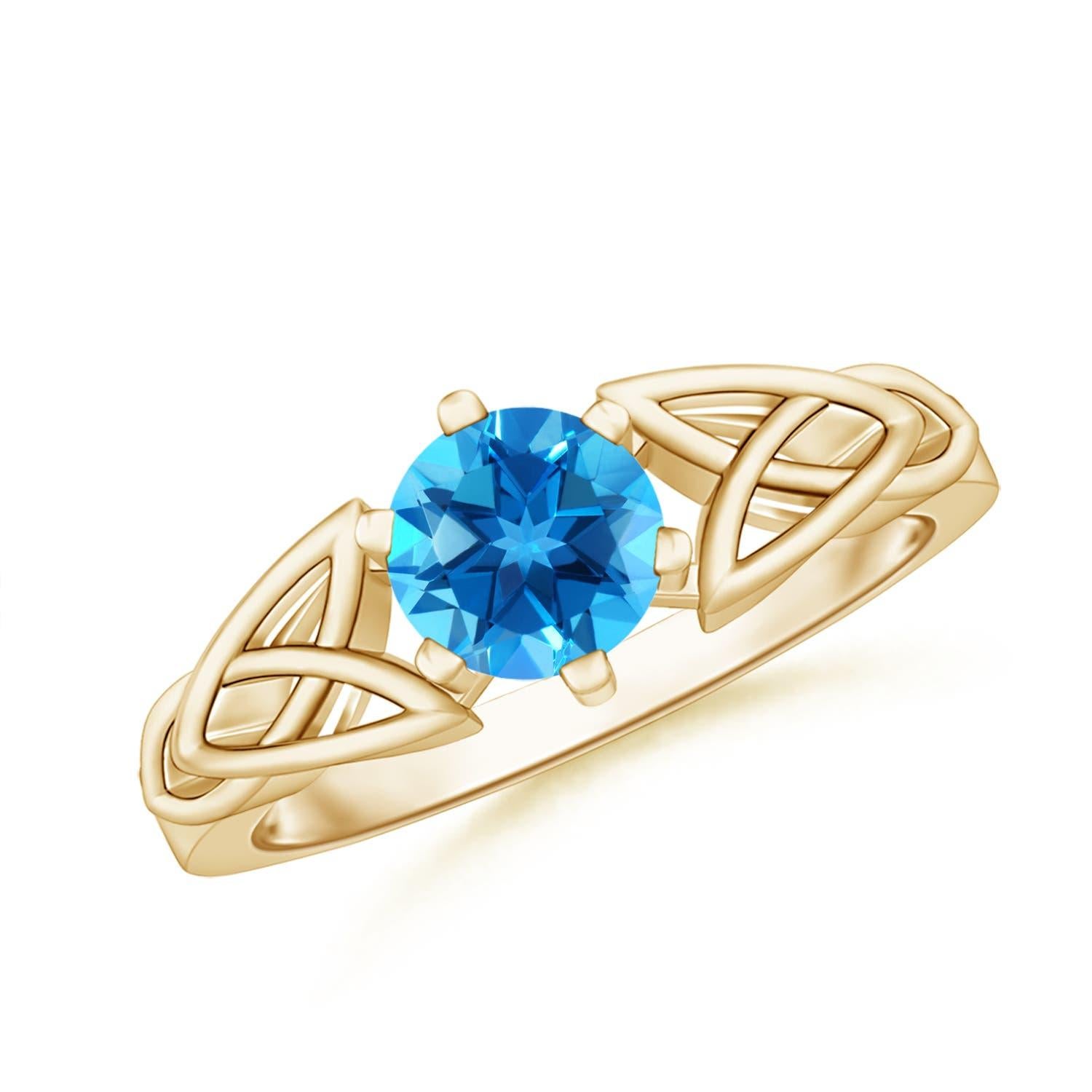 Angara Natural Solitaire Round Swiss Blue Topaz Knot Ring in 14K Solid Gold For Sale 1
