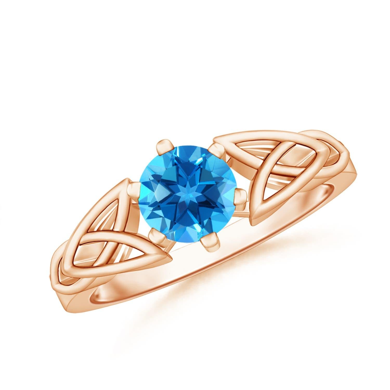 Angara Natural Solitaire Round Swiss Blue Topaz Knot Ring in 14K Solid Gold For Sale 2