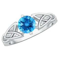 Angara Natural Solitaire Round Swiss Blue Topaz Knot Ring in 14K Solid Gold