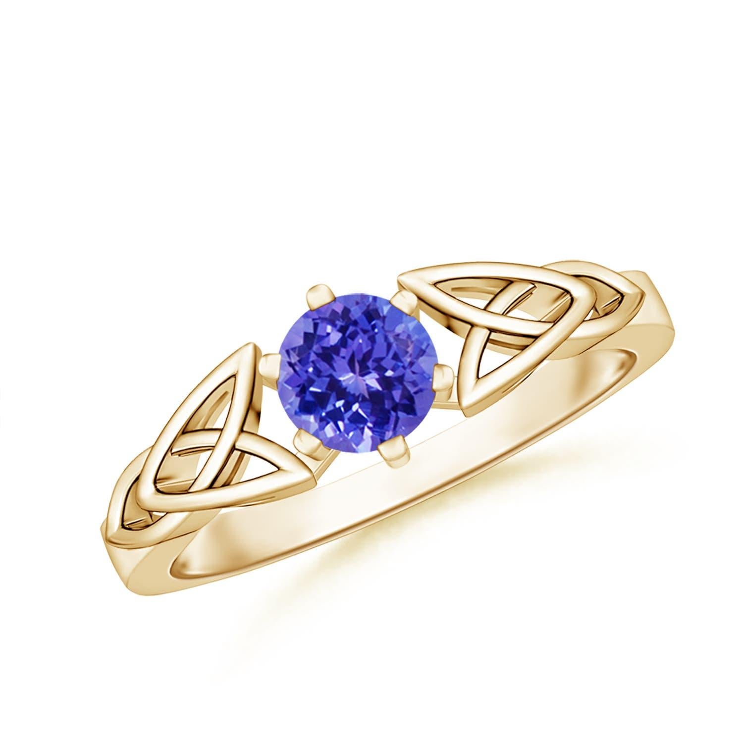 Angara natürlichen Solitär Runde Tansanit keltischen Knoten Ring in 14K massivem Gold Damen im Angebot