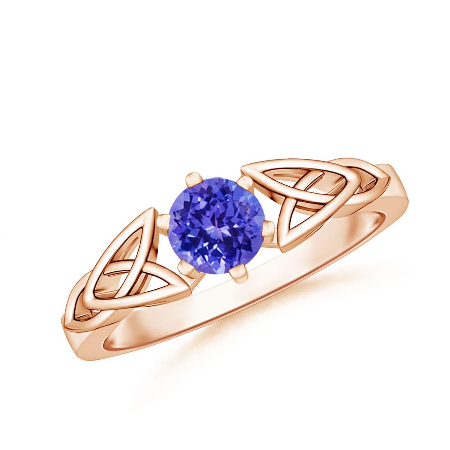 Angara natürlichen Solitär Runde Tansanit keltischen Knoten Ring in 14K massivem Gold im Angebot 1