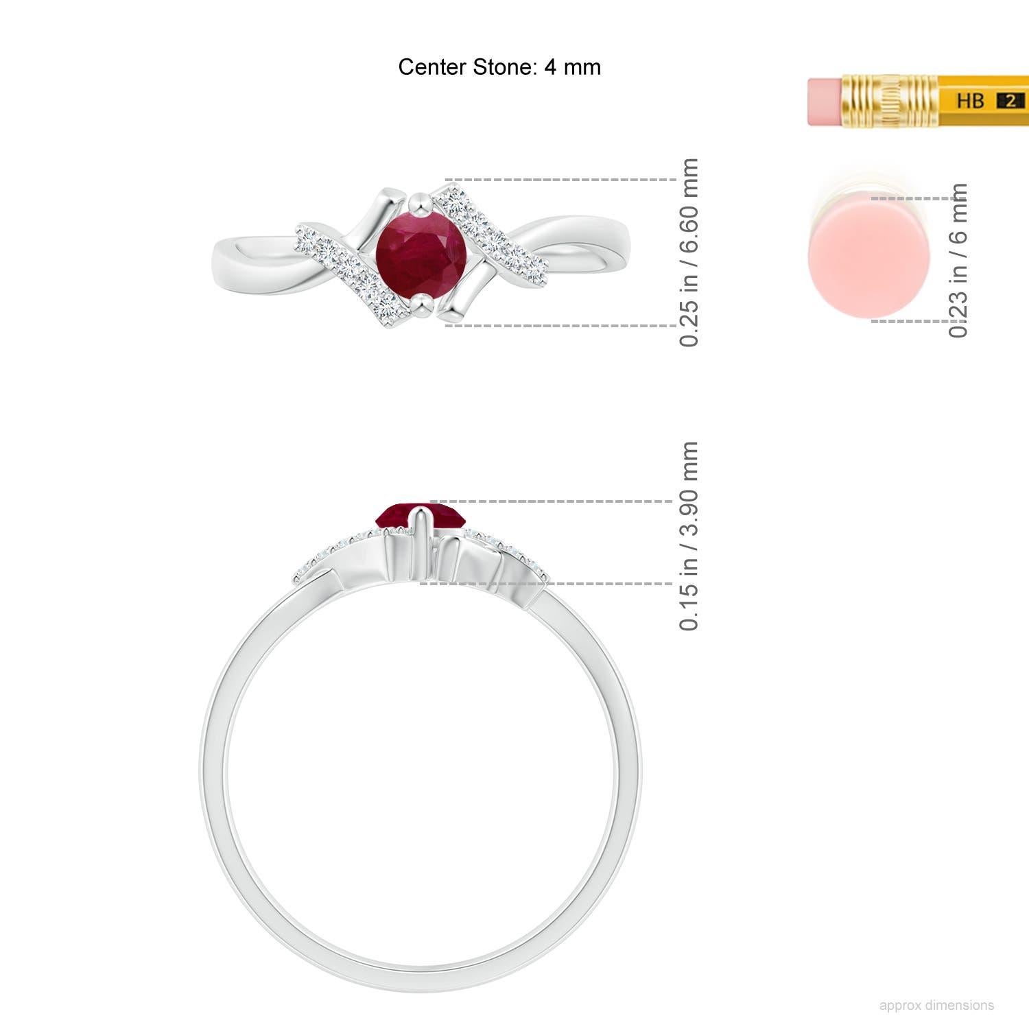 Women's Angara Natural Solitaire Ruby Bypass Promise Ring with Diamond in 14K Solid Gold For Sale