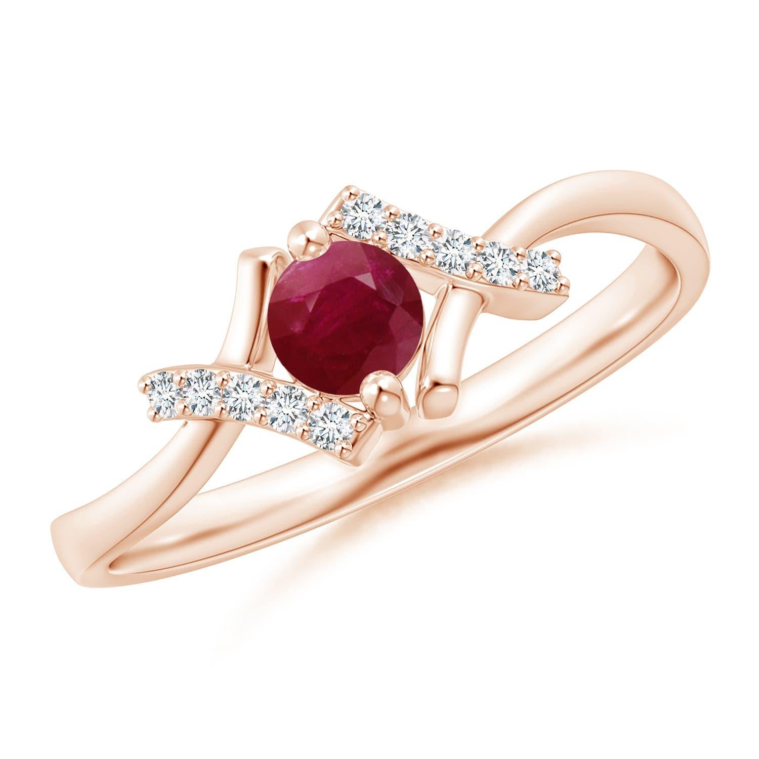 Angara Natural Solitaire Ruby Bypass Promise Ring with Diamond in 14K Solid Gold For Sale 2