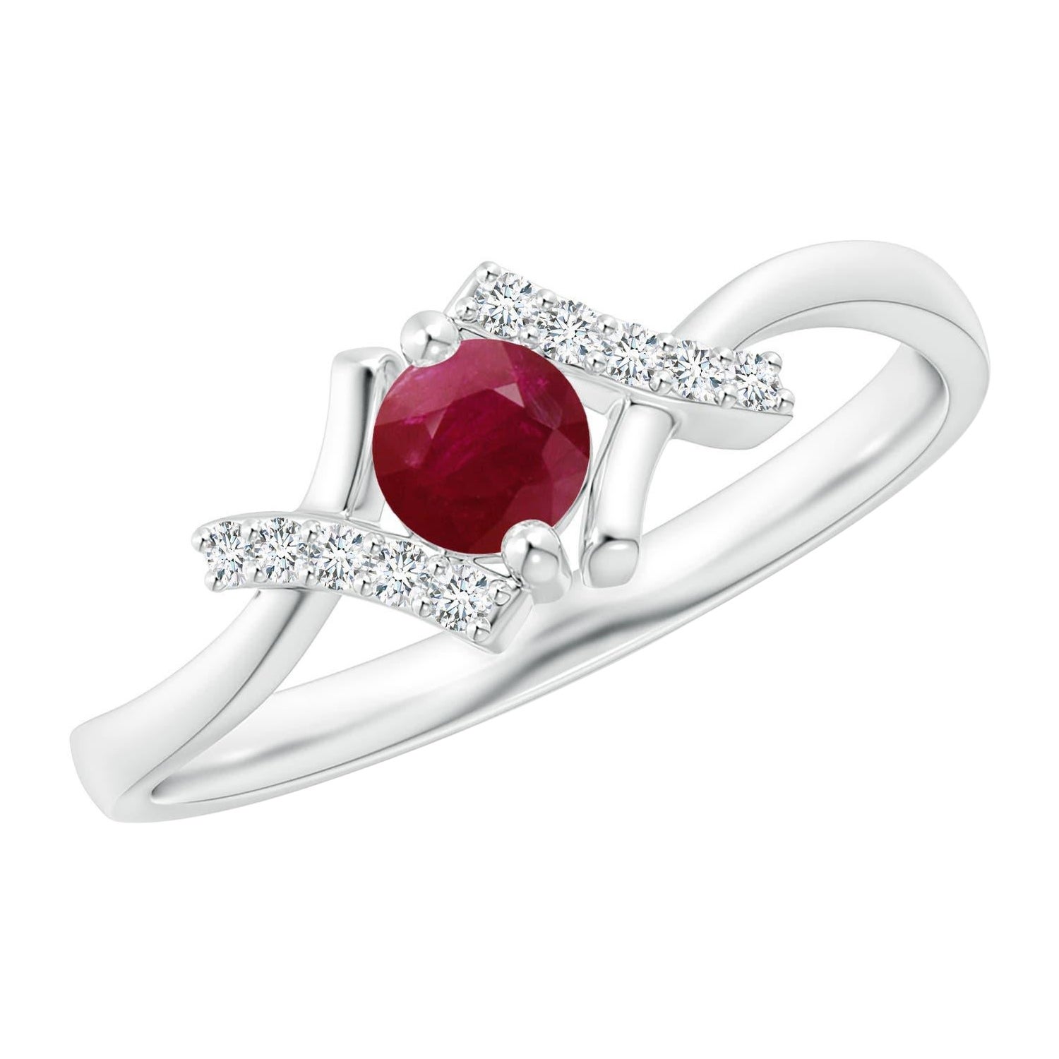 Bague de promesse en or massif 14K avec diamant et solitaire en rubis naturel Angara