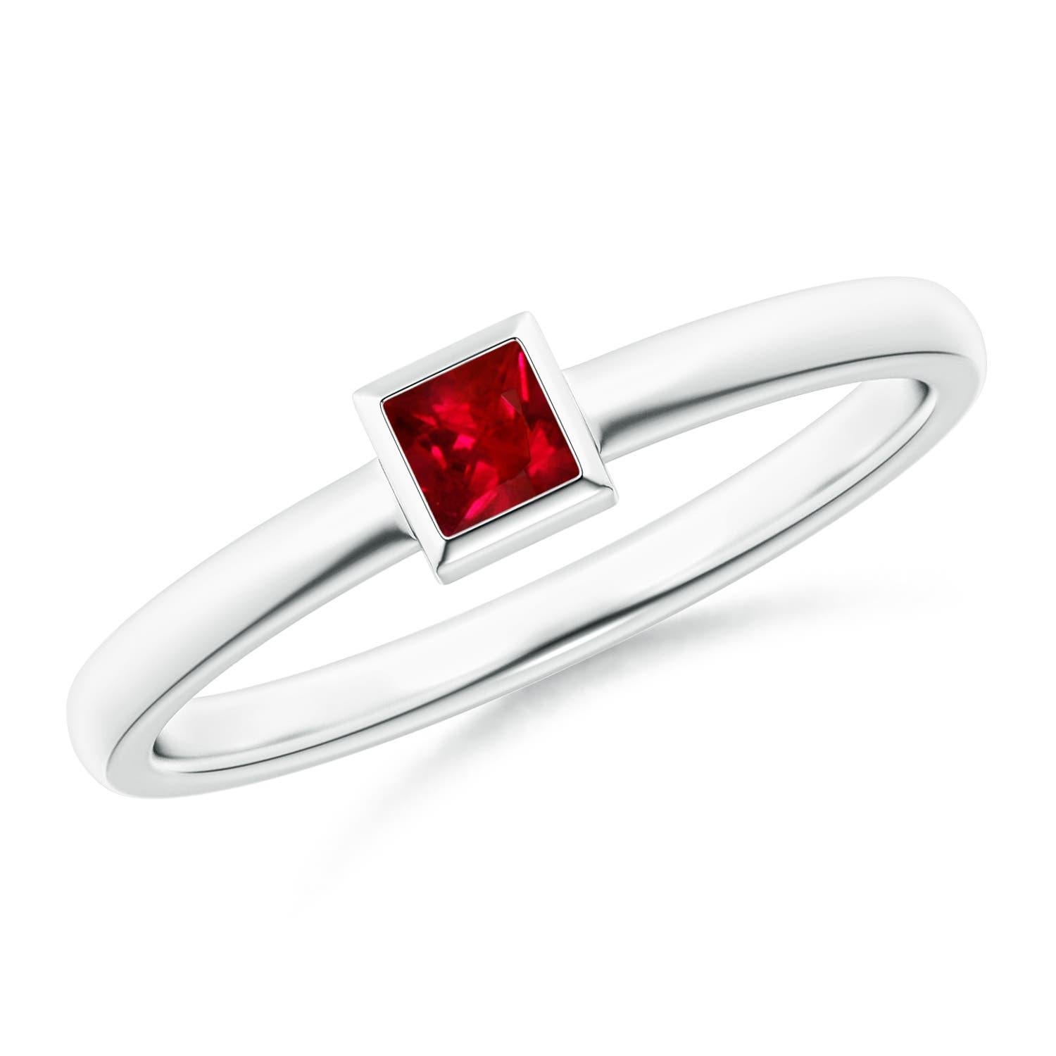 Angara Natürlicher Solitär Quadratischer Rubin Stapelbarer Verlobungsring in 14K Massiv Gold im Angebot 1