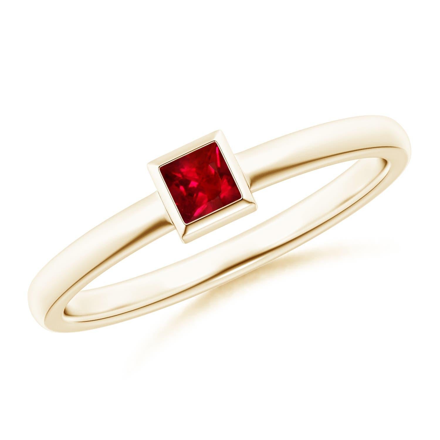Angara Natürlicher Solitär Quadratischer Rubin Stapelbarer Verlobungsring in 14K Massiv Gold im Angebot 2