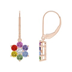Orecchini pendenti floreali con zaffiri multipli rotondi Angara Nature Spectra in oro 14 carati
