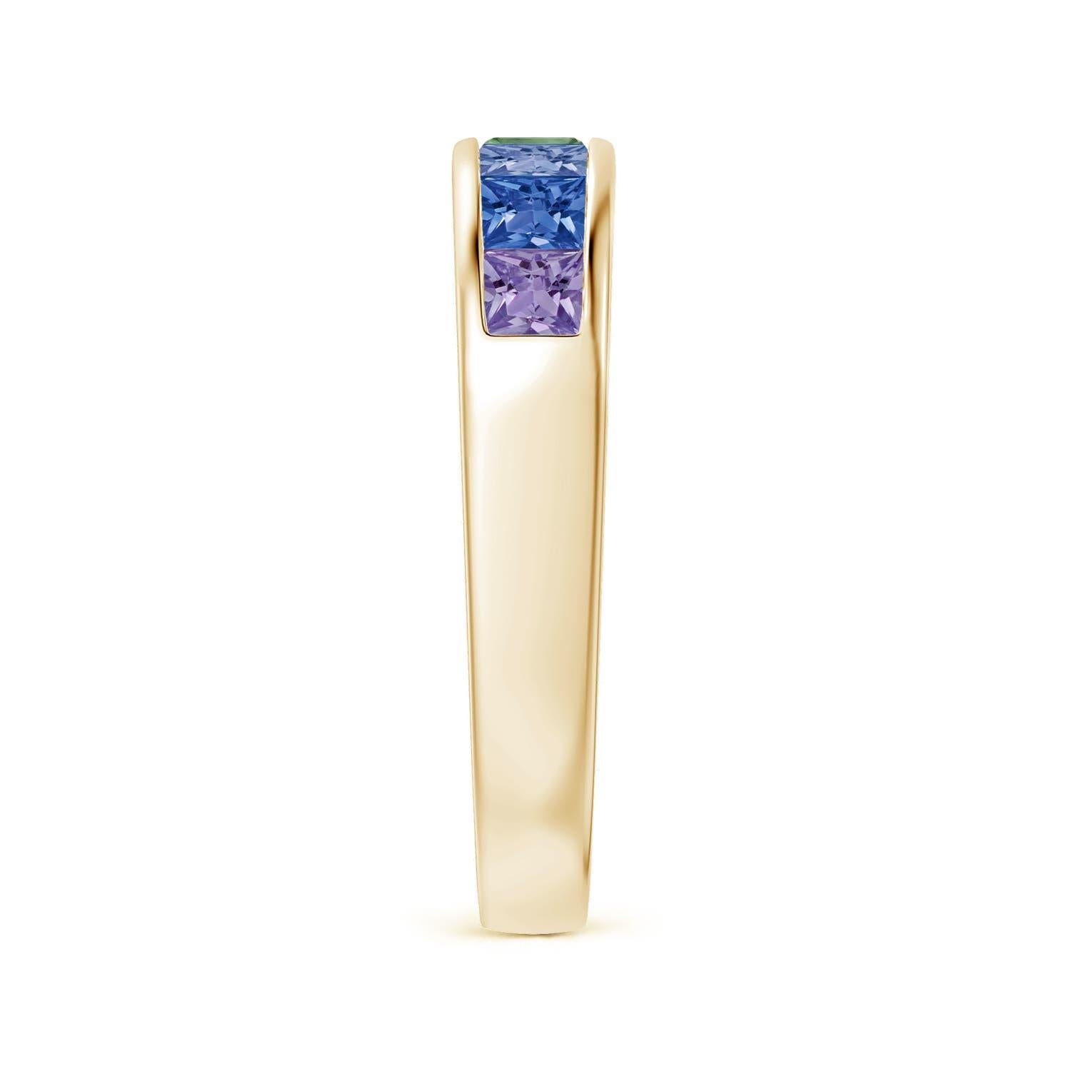 Moderno Anello Angara Nature Spectra Square Multi-Sapphire Non-Eternity in oro massiccio 14 carati in vendita