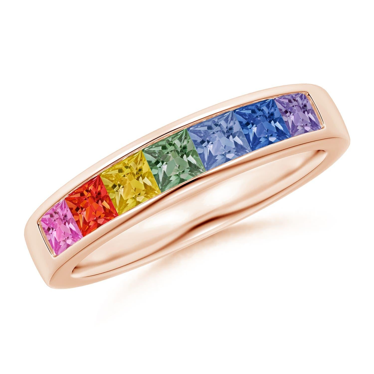 Anello Angara Nature Spectra Square Multi-Sapphire Non-Eternity in oro massiccio 14 carati in vendita 1