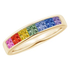 Anello Angara Nature Spectra Square Multi-Sapphire Non-Eternity in oro massiccio 14 carati