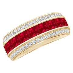 Angara Natural Square 1,8 ct Rubin und Diamant Eternity Band in 14K massivem Gold