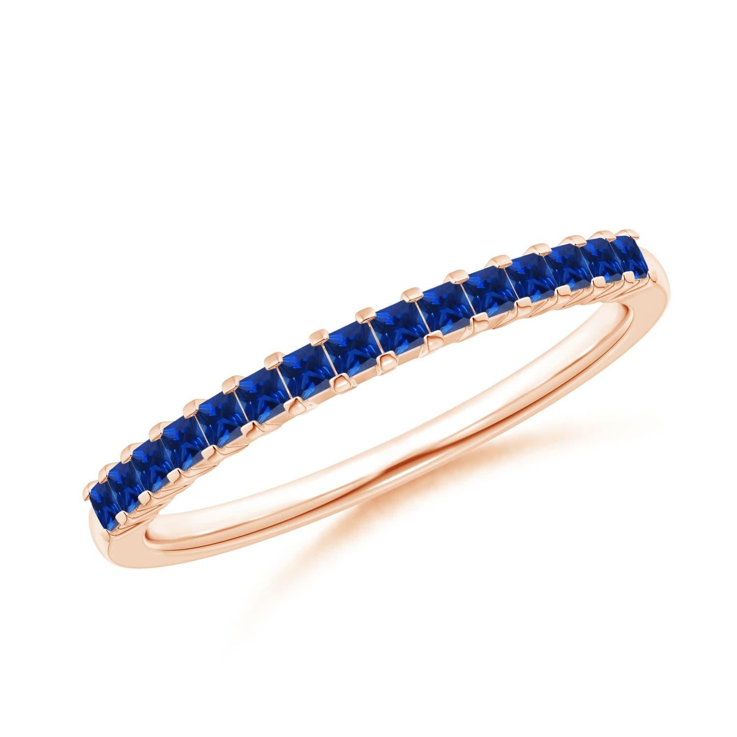 Anello di matrimonio semi-eternità con zaffiro blu quadrato naturale di Angara in oro massiccio 14 carati in vendita 2