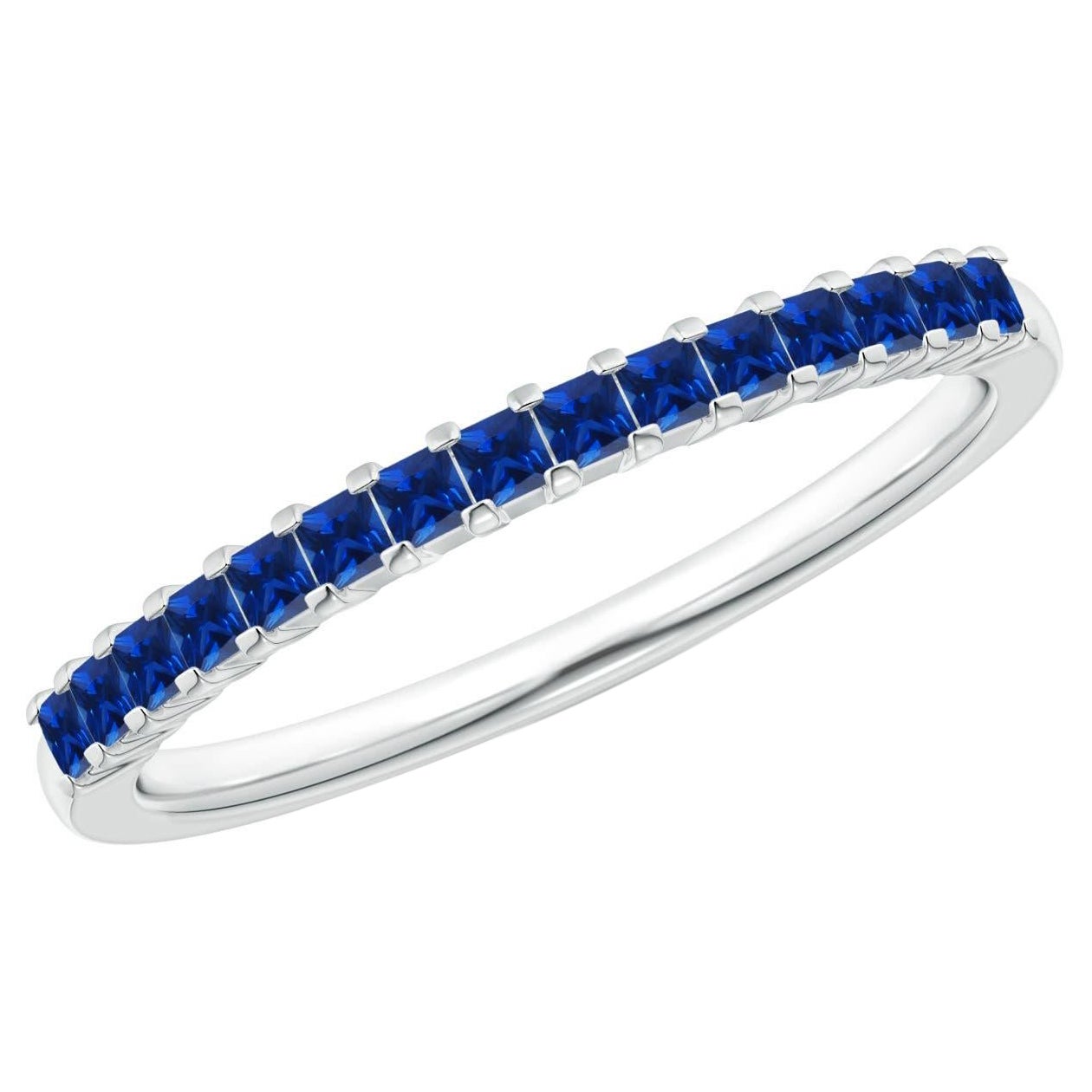Anello di matrimonio semi-eternità con zaffiro blu quadrato naturale di Angara in oro massiccio 14 carati