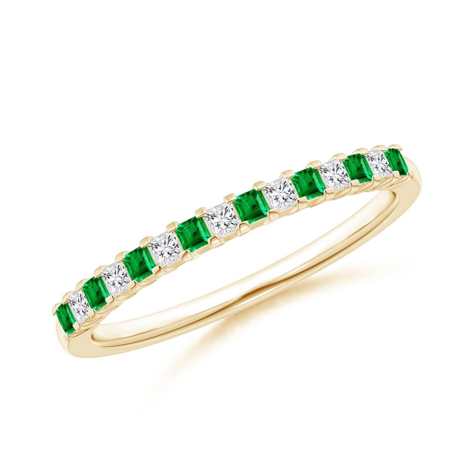 Angara Alianza de Esmeralda Natural Cuadrada y Diamante en Oro de 14K en venta 2