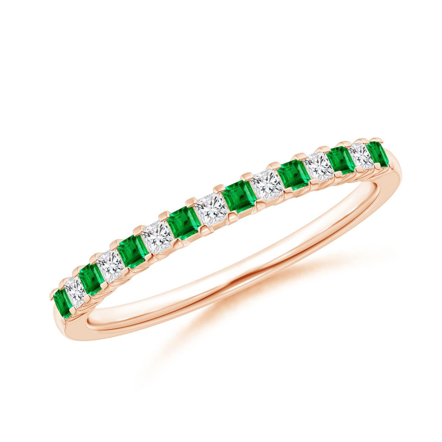 Angara Alianza de Esmeralda Natural Cuadrada y Diamante en Oro de 14K en venta 3