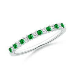 Angara Alianza de Esmeralda Natural Cuadrada y Diamante en Oro de 14K