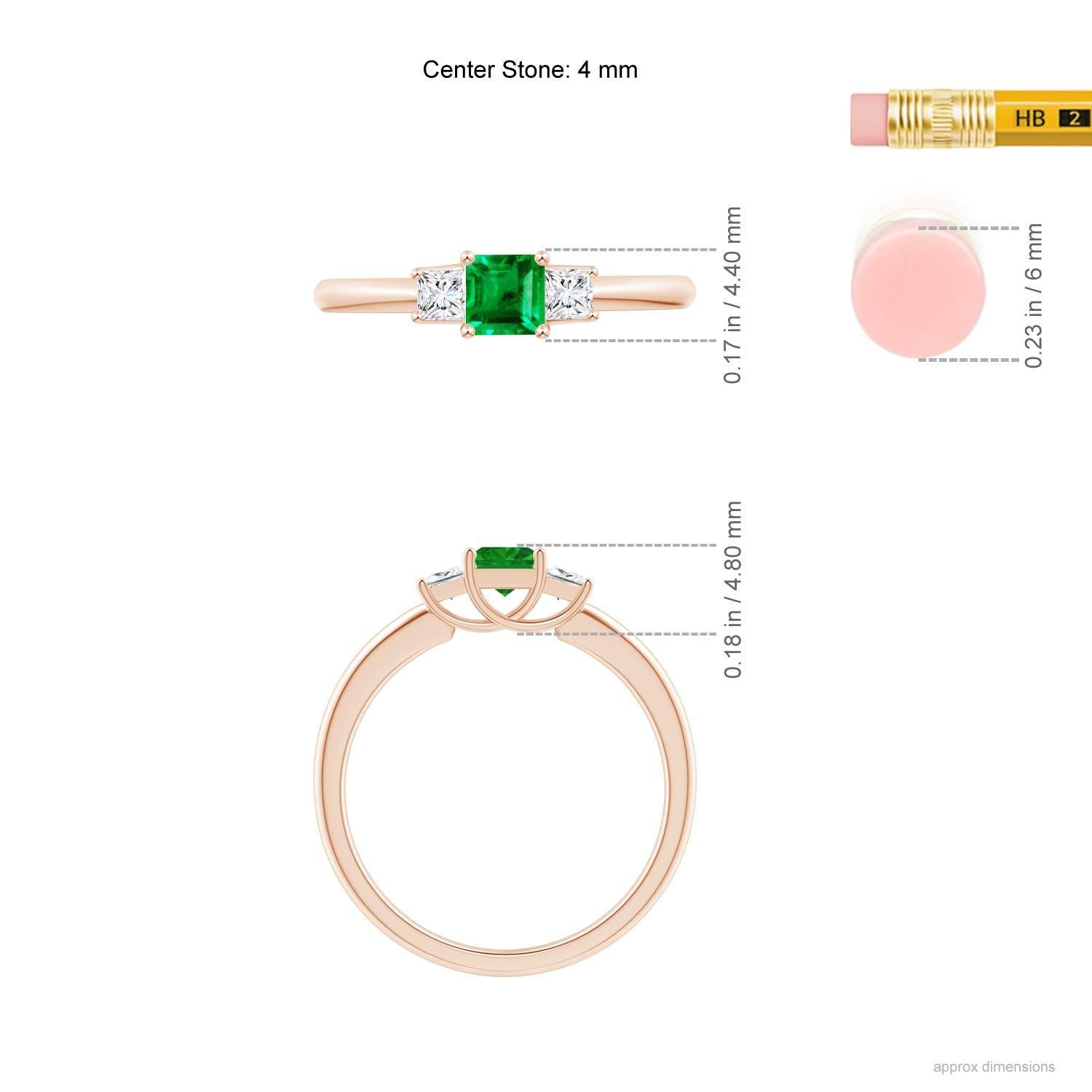 De las mujeres Angara Anillo de compromiso de esmeralda cuadrada natural y diamante princesa Oro macizo de 14 quilates en venta