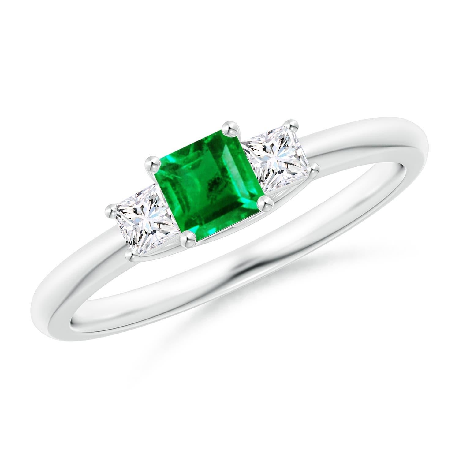 Angara Anillo de compromiso de esmeralda cuadrada natural y diamante princesa Oro macizo de 14 quilates en venta 1